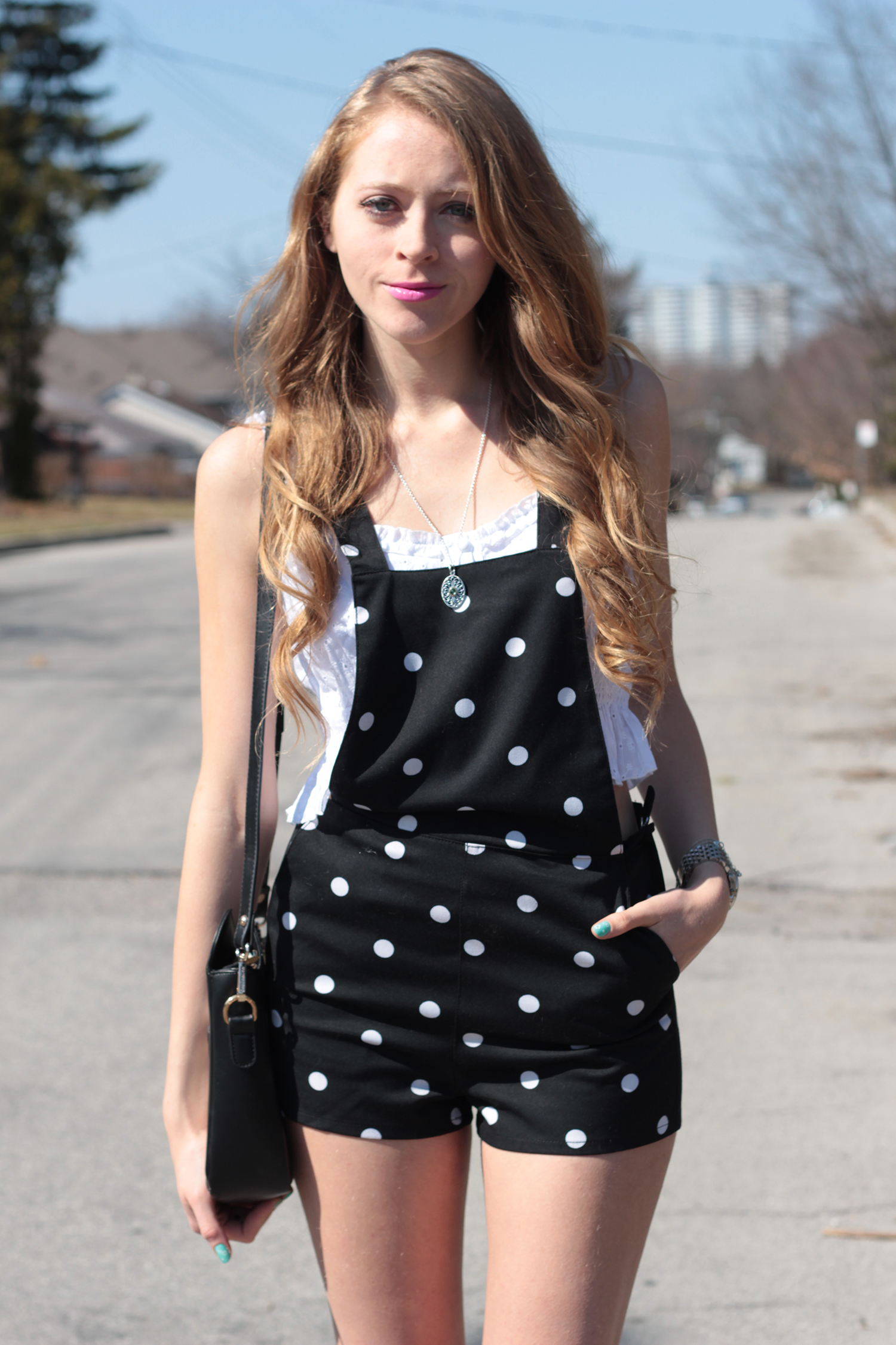 Polka Dot Denim Short Overalls main image 0